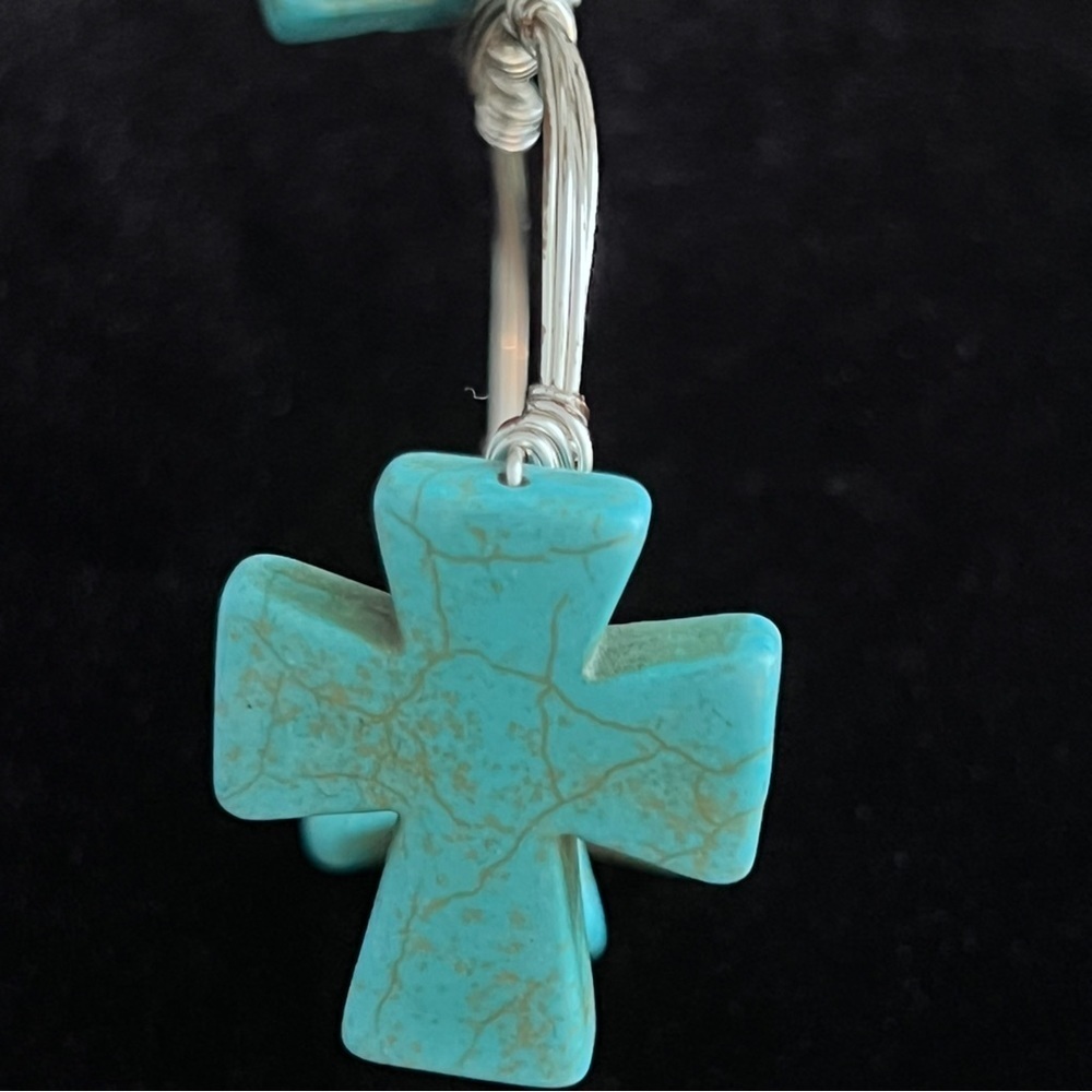 Faux Turquoise Jewelry Bundle Dangle Earrings + Bangle Bracelet OSFM - Picture 6 of 9